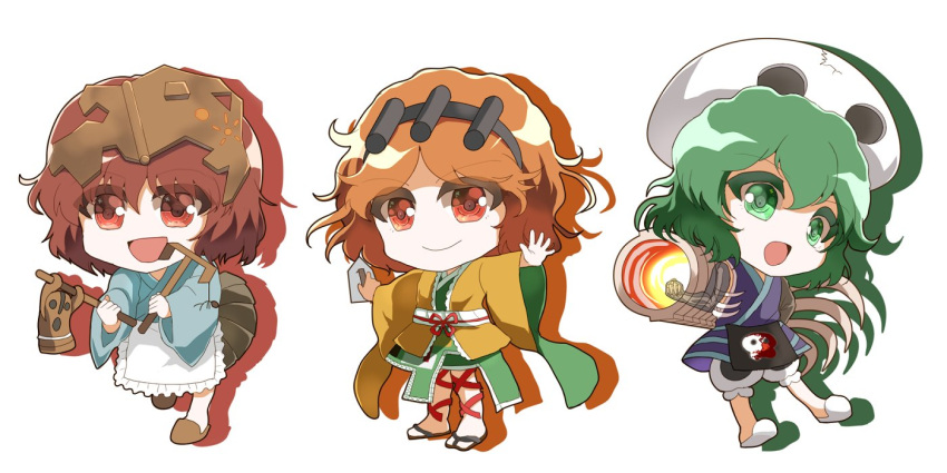 androgynous, apron, arm_cannon, bone, bow, brilliant_pagoda_or_haze_castle, detached_sleeves, green_eyes
