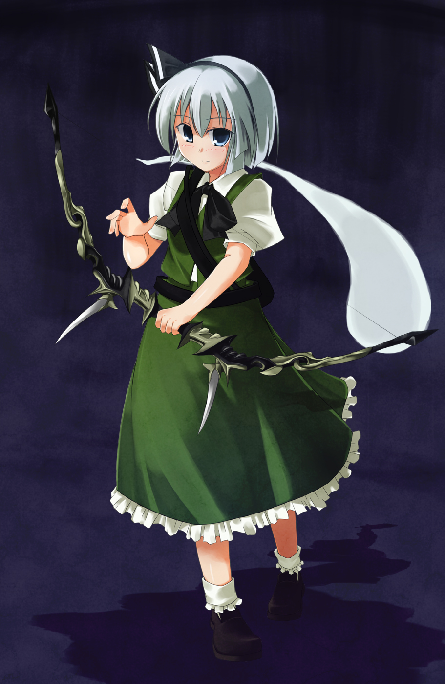 bow_(weapon), ghost, hair_ornament, hairband, highres, konpaku_youmu, konpaku_youmu_(ghost), myon
