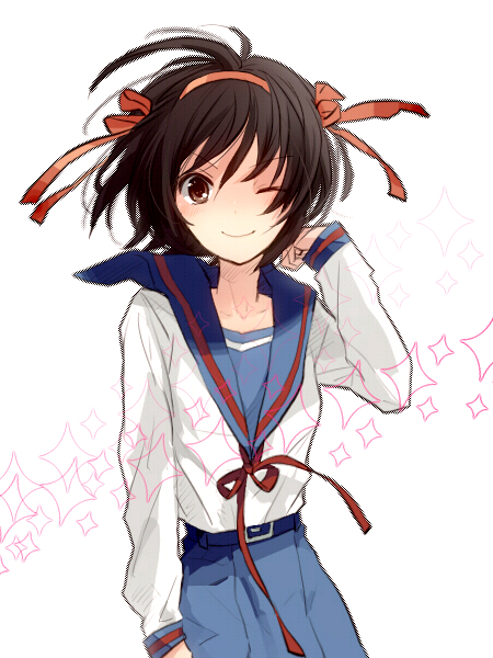 brown_hair, dither, dithering, hair_flip, hair_ribbon, hakoda_eko, hakodaeko, ribbon
