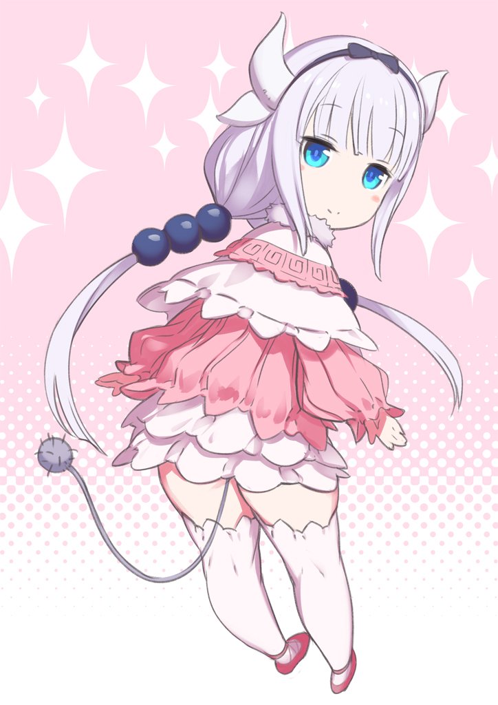 1girl, bangs, beads, blue_eyes, blunt_bangs, blush, capelet, dragon_horns