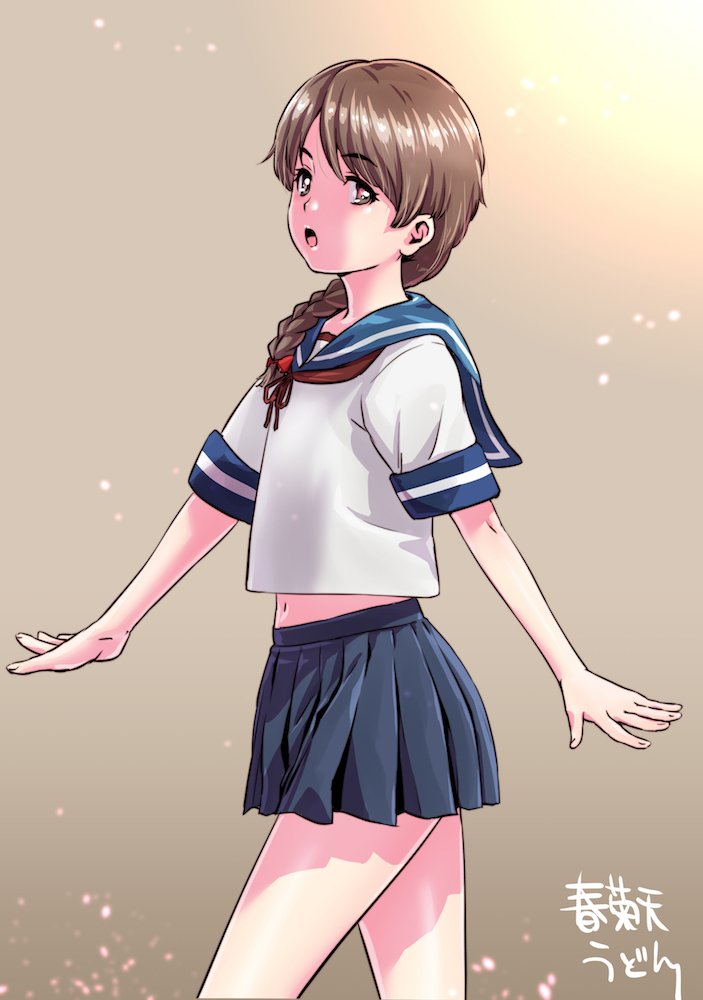 1girl, braid, brown_eyes, brown_hair, hair_ribbon, kantai_collection, long_hair, miniskirt