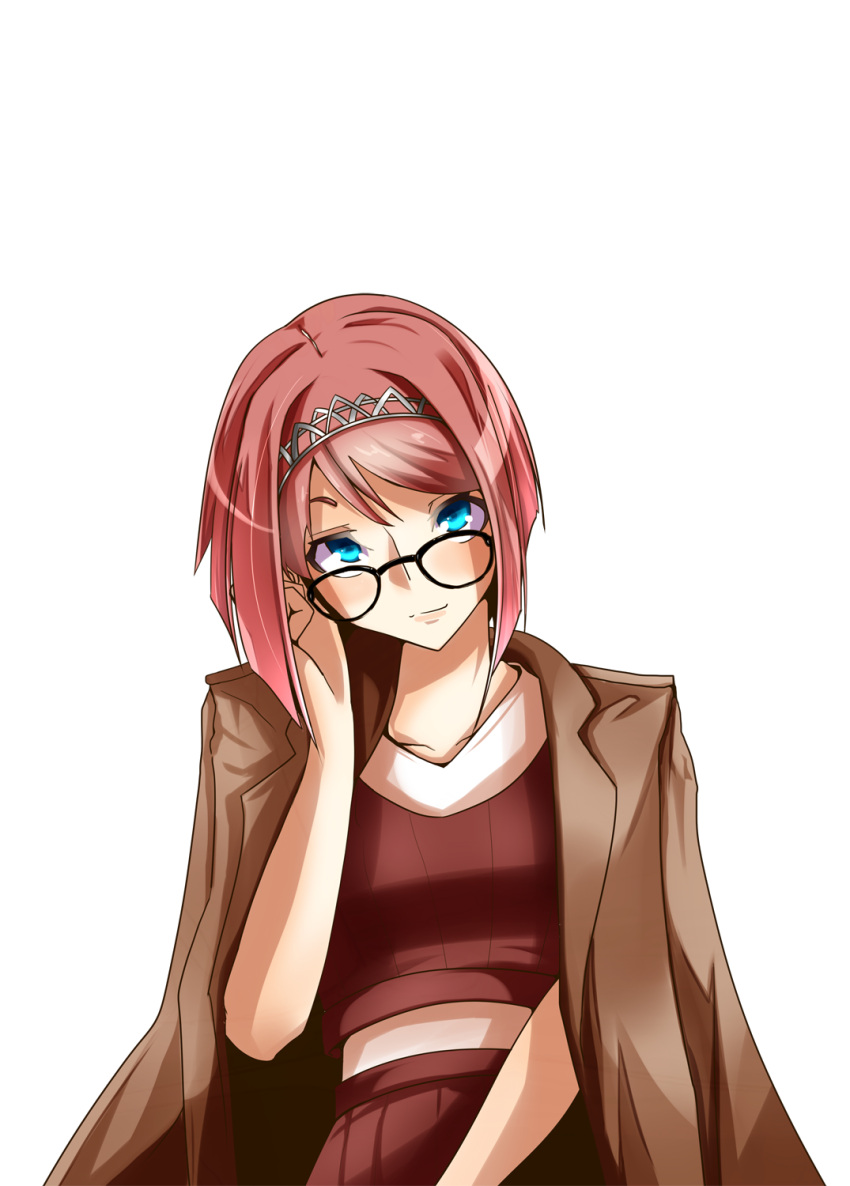 1girl, adjusting_glasses, alternate_costume, aqua_eyes, ark_royal_(kantai_collection), bangs, bespectacled, bob_cut
