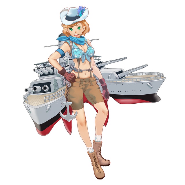 aircraft, airplane, anchor, biplane, blonde_hair, blue_scarf, boots, breasts