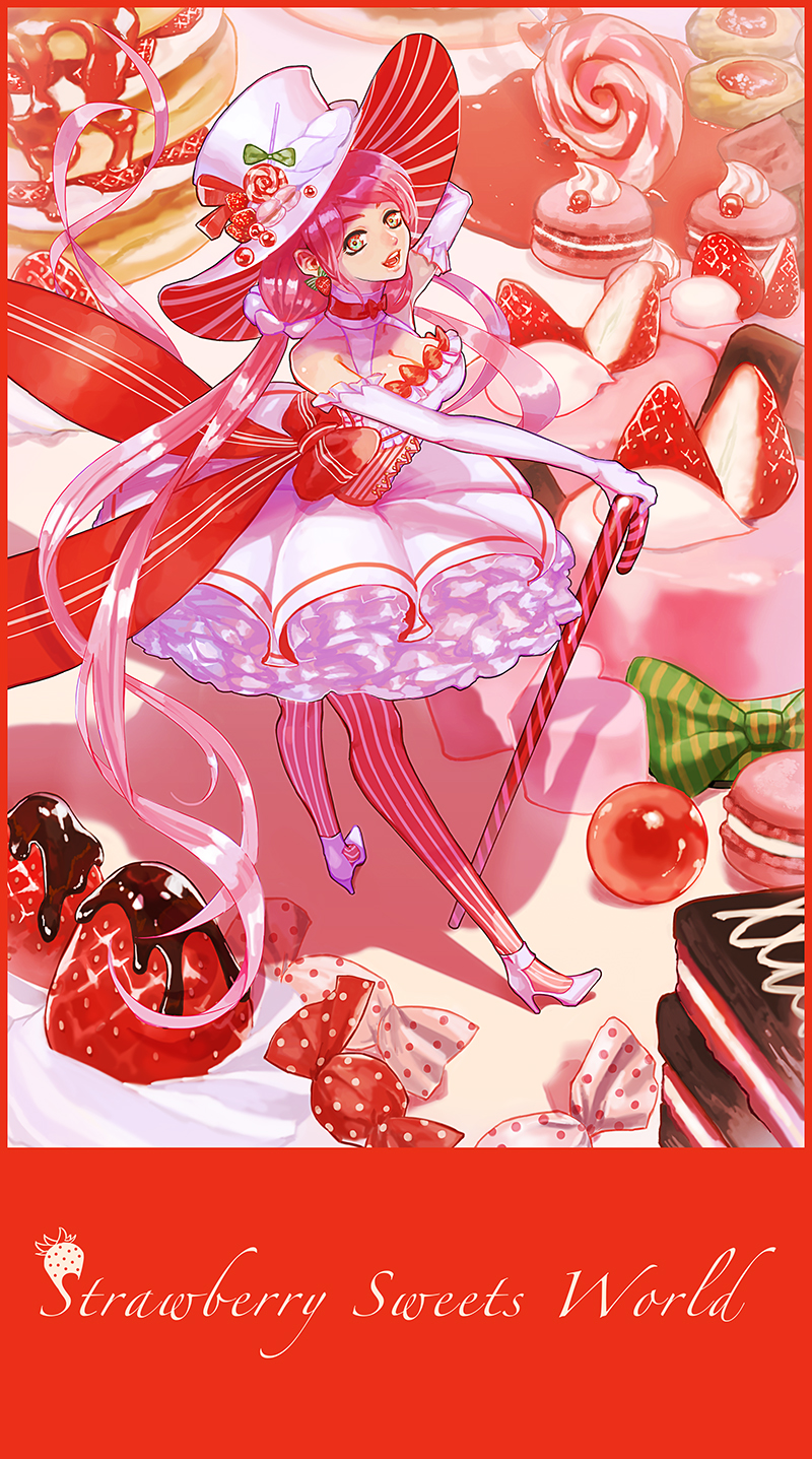 1girl, awa_suna, bow, cakes, candy, candy_cane, cleavage_cutout, food