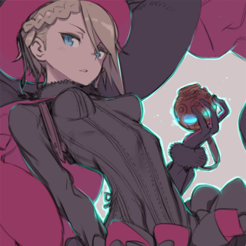 1girl, ange_(princess_principal), blue_eyes, braid, breasts, buckle, cavorite_ball, frilled_skirt