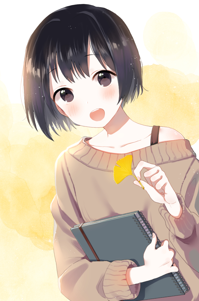 1girl, black_eyes, black_hair, blush, bob_cut, collarbone, eyebrows_visible_through_hair, furururu