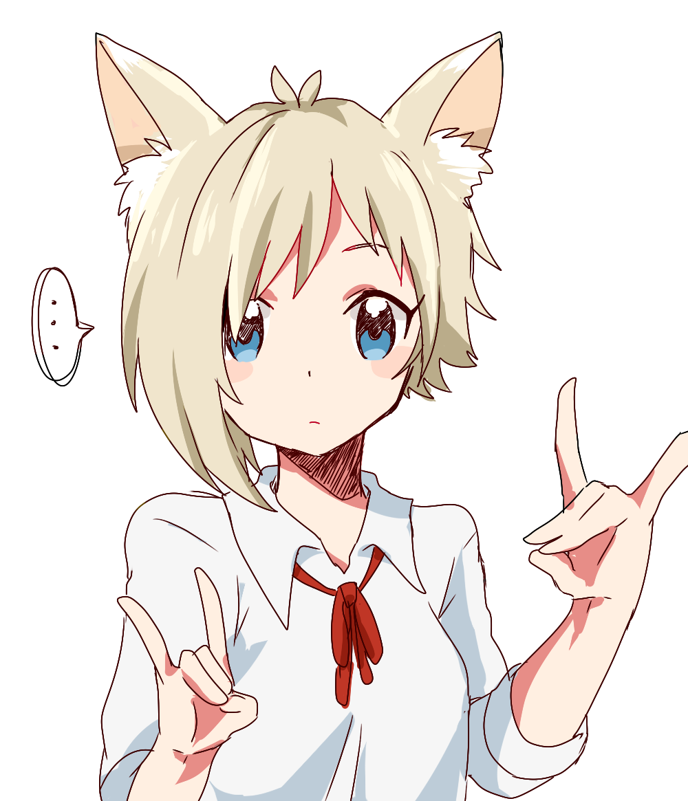 ..., 1girl, animal_ears, blonde_hair, blue_eyes, blush, cat_ears, collared_shirt