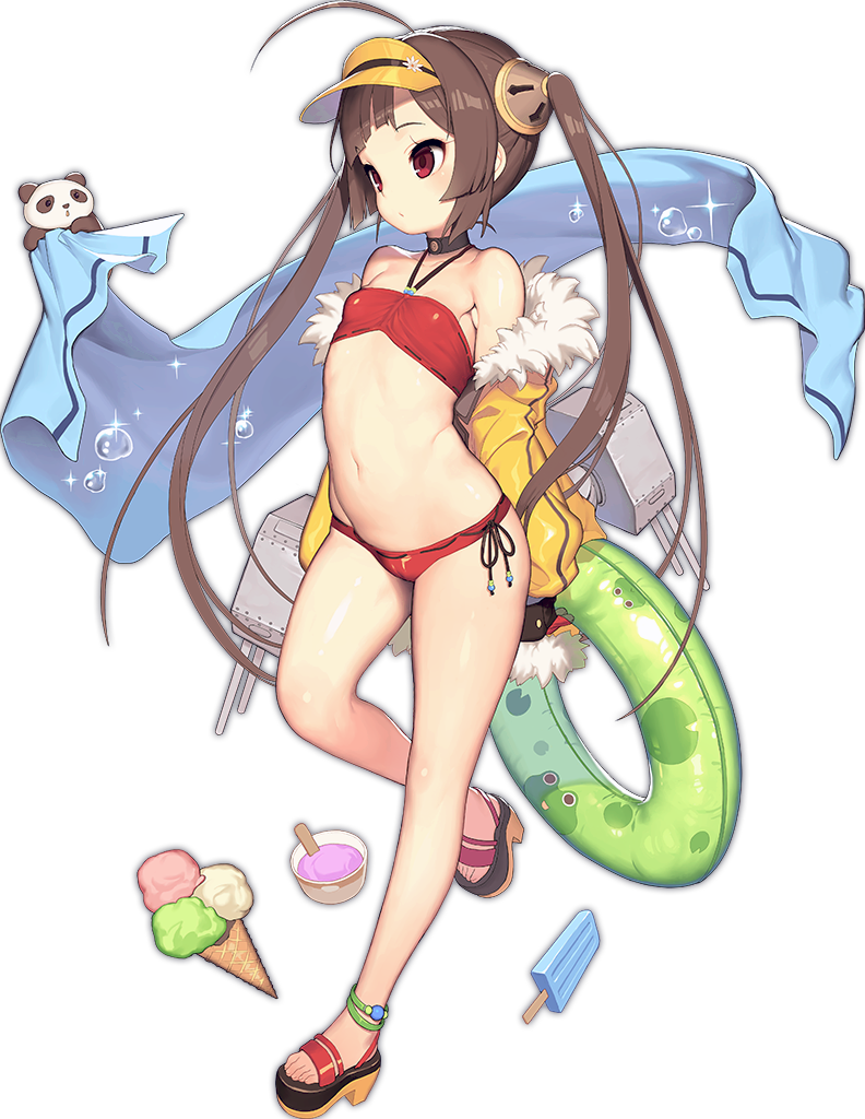 1girl, ahoge, arms_behind_back, asymmetrical_bangs, azur_lane, bandeau, bangs, bare_legs