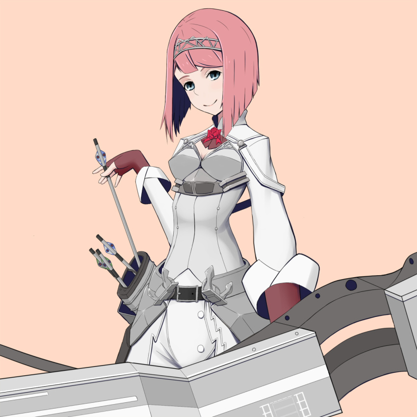 1girl, ark_royal_(kantai_collection), arrow_(weapon), ashimaru, bangs, blue_eyes, blunt_bangs, bob_cut