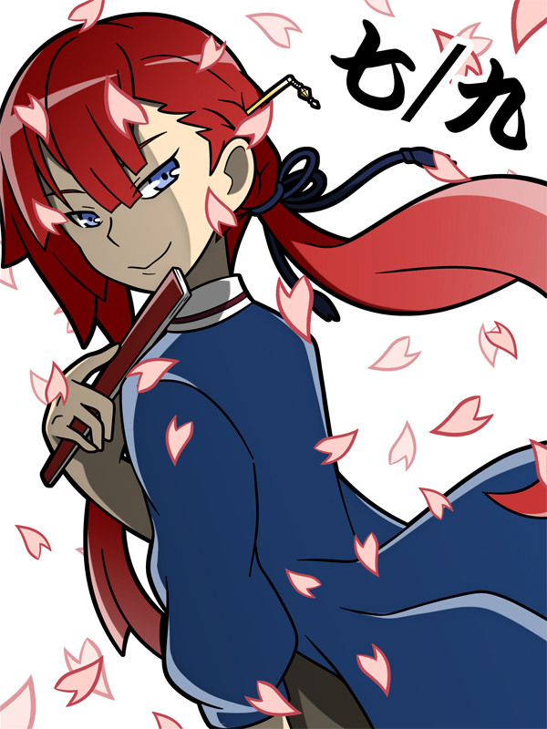 1boy, blue_eyes, cherry_blossoms, fan, folding_fan, japanese_clothes, king_of_prism_by_prettyrhythm, long_hair