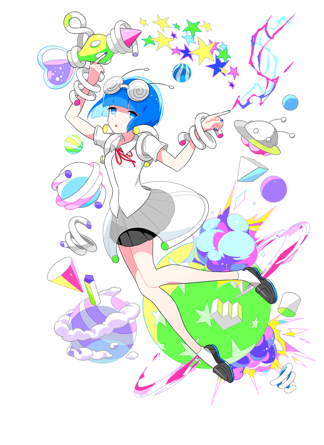 1girl, bangs, blue_eyes, blue_hair, blunt_bangs, chamooi, chunithm, chunithm_star