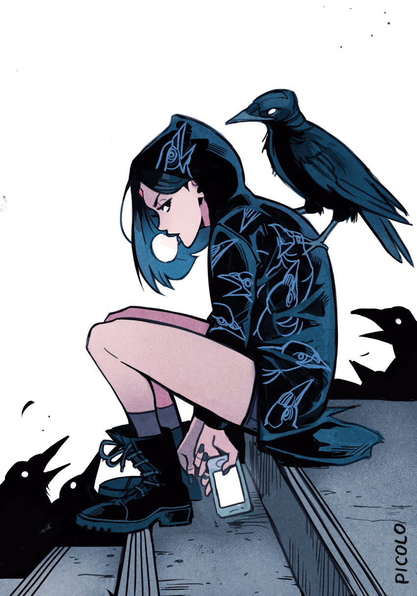 1girl, bird, casual, chewing_gum, dc_comics, forehead_jewel, gabriel_picolo, highres
