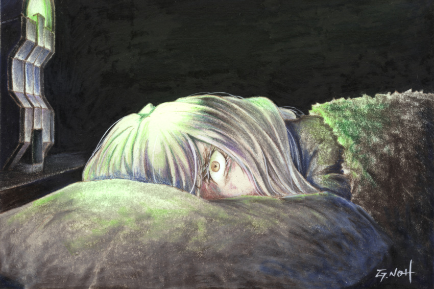 1girl, artist_name, awake, blanket, dark, glowing, headgear_removed, kantai_collection