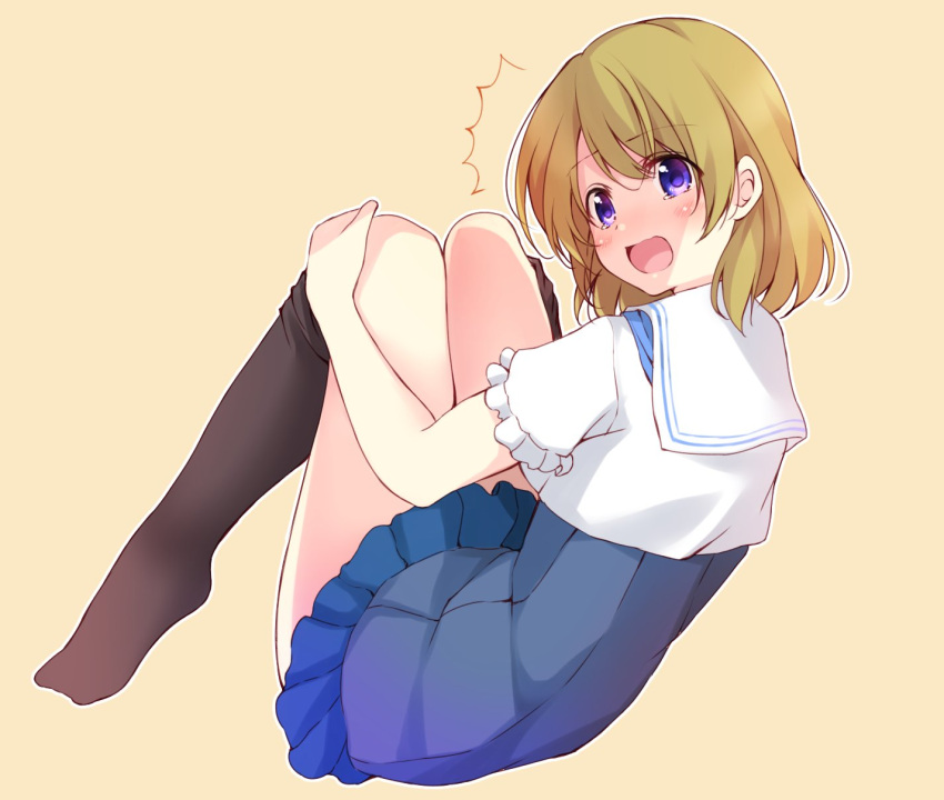 /\/\/\, 1girl, black_legwear, blue_skirt, blush, brown_hair, fujisaki_kyouya, highres