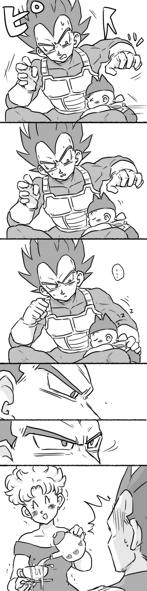 ..., 1girl, 2boys, armor, baby, black_eyes, black_hair, blush