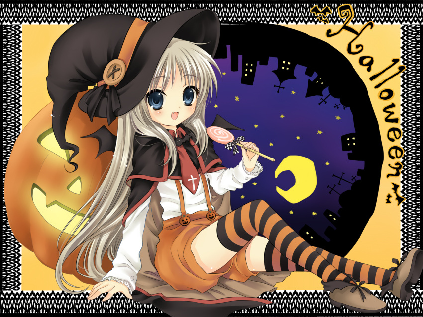 bat_wings, blue_eyes, buttons, candy, cape, fang, halloween, hanabana_(notenotenote)