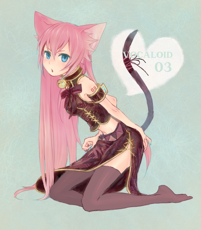 bell, blue_eyes, cat_ears, collar, heart, long_hair, megurine_luka, pink_hair
