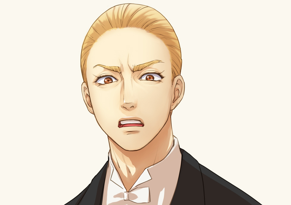 1boy, :o, akagi_gaju, ballroom_e_youkoso, blonde_hair, brown_eyes, eyebrows, forehead