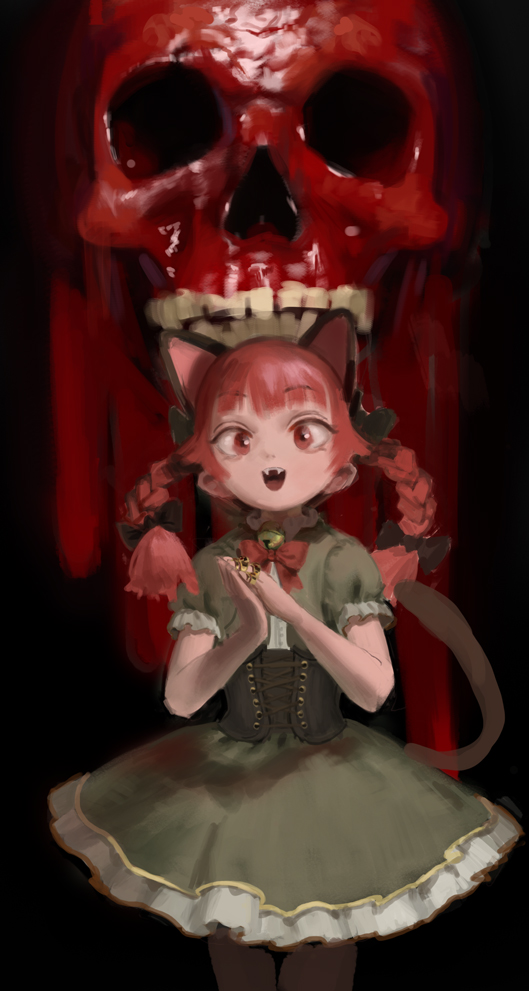 1girl, animal_ears, bangs, bare_arms, black_bow, blunt_bangs, bow, cat_ears