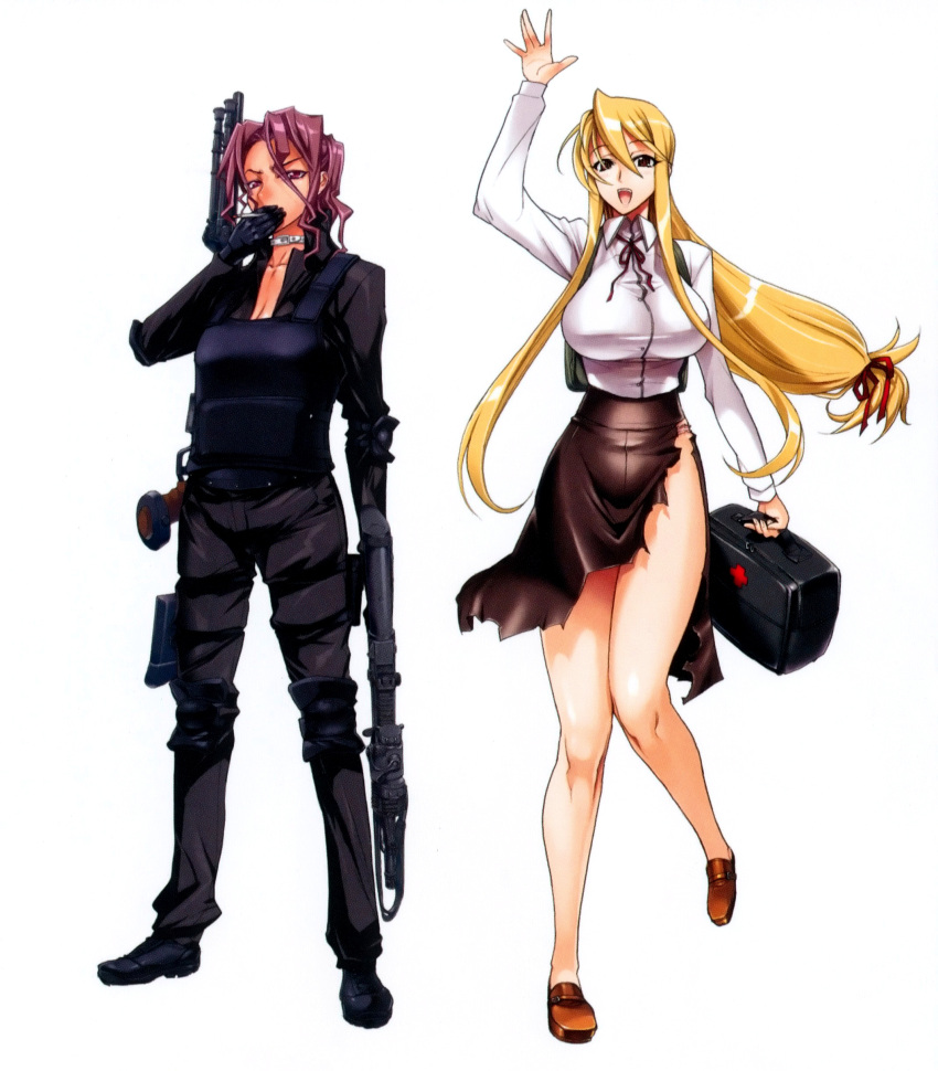2girls, absurdres, company_connection, crossover, female, highres, highschool_of_the_dead, marikawa_shizuka