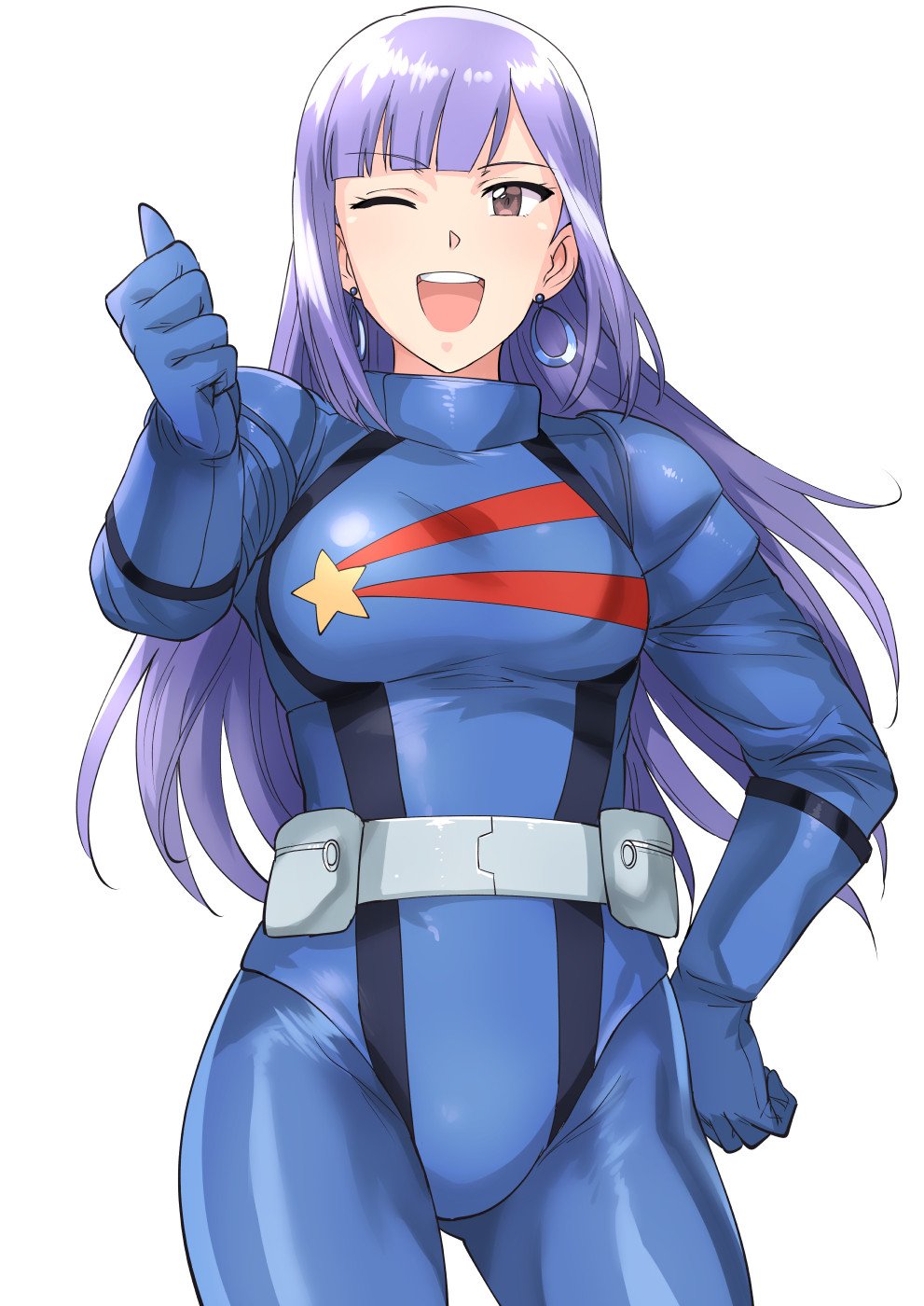 1girl, bangs, blunt_bangs, blunt_ends, breasts, earrings, female, gundam