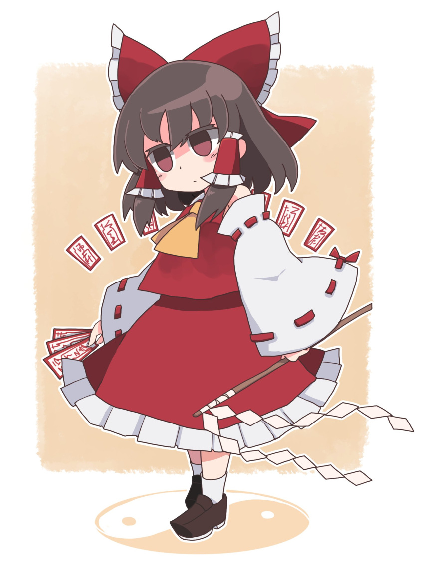1girl, ascot, bangs, blush, bow, brown_eyes, brown_hair, brown_shoes