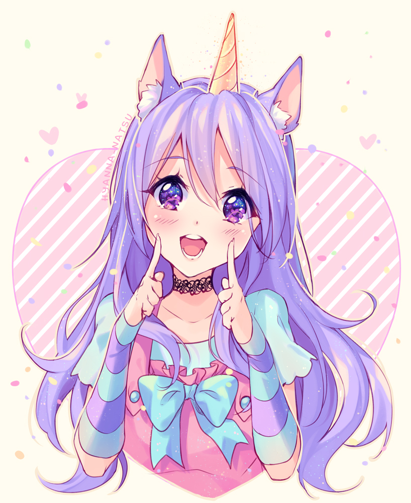 1girl, :d, animal_ears, arm_warmers, artist_name, black_choker, blue_bow, blue_bowtie