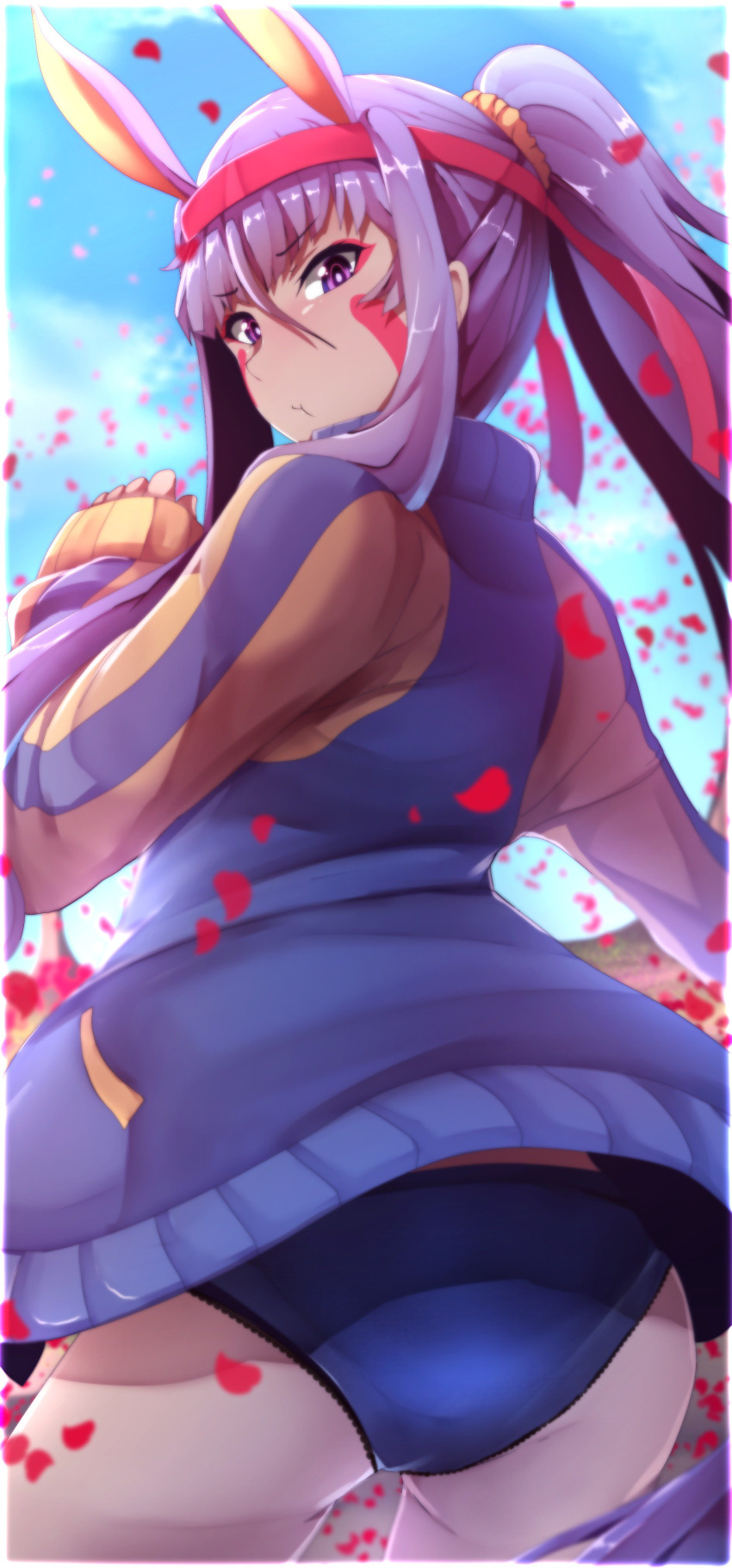 >:t, 1girl, :t, absurdres, alternate_costume, alternate_hairstyle, ass, bangs