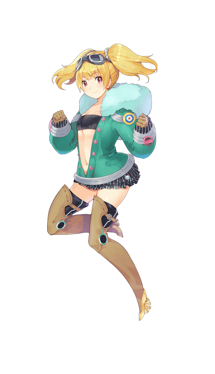 1girl, black_legwear, black_skirt, blonde_hair, boots, breasts, brown_boots, brown_gloves