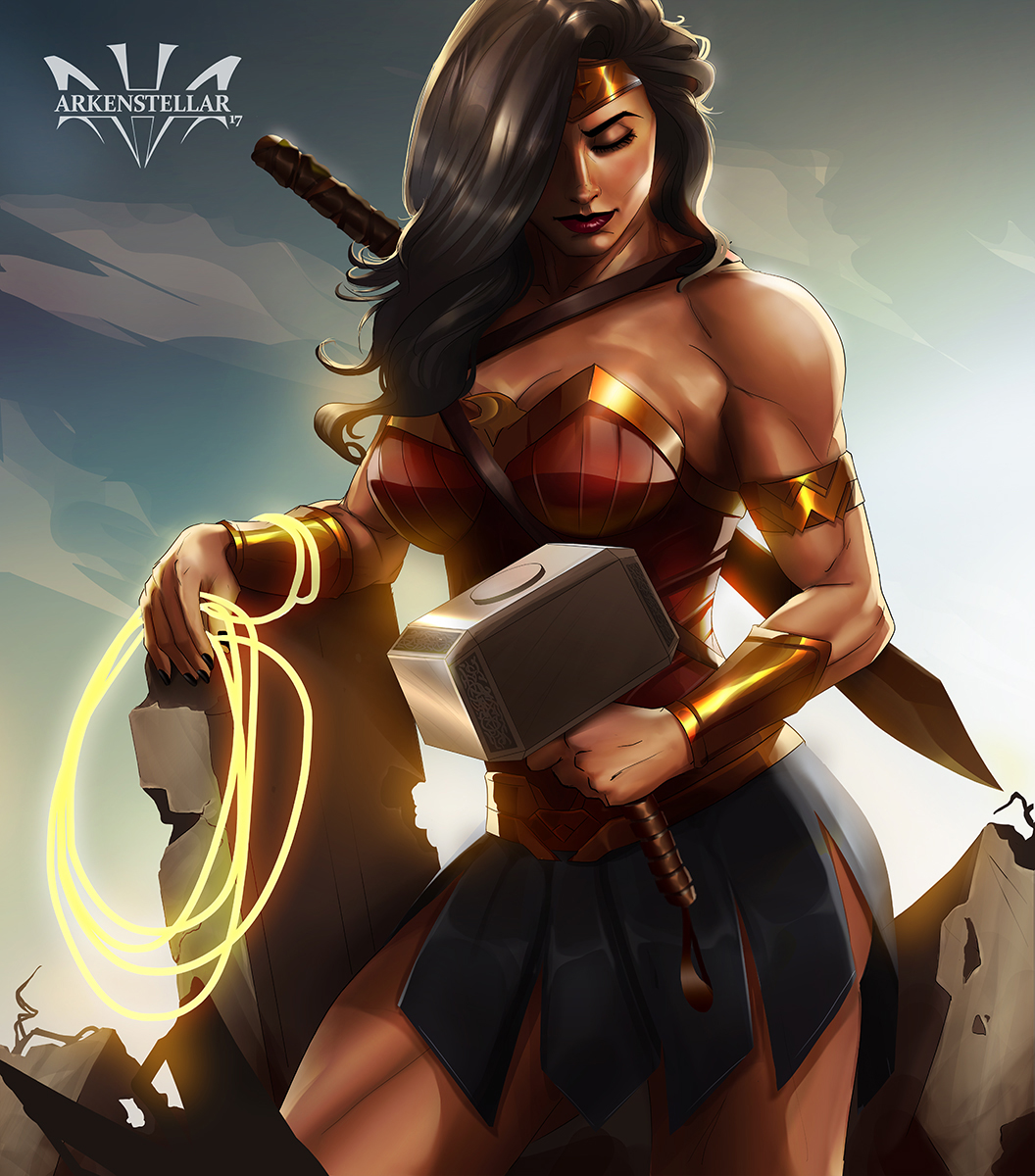 arkenstellar, armlet, artist_name, bare_shoulders, black_hair, black_nails, closed_eyes, contrapposto