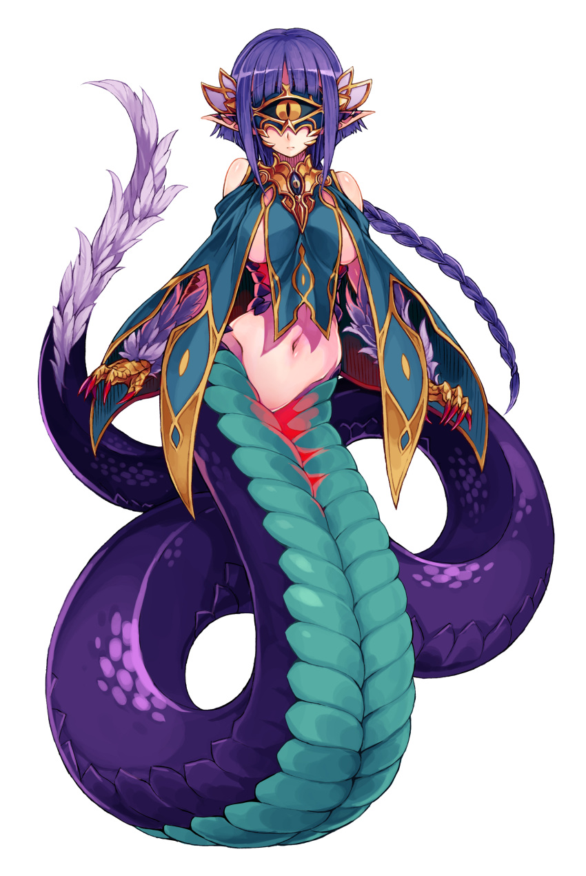 1girl, absurdres, bare_shoulders, basilisk_(monster_girl_encyclopedia), blindfold, braid, breasts, expressionless