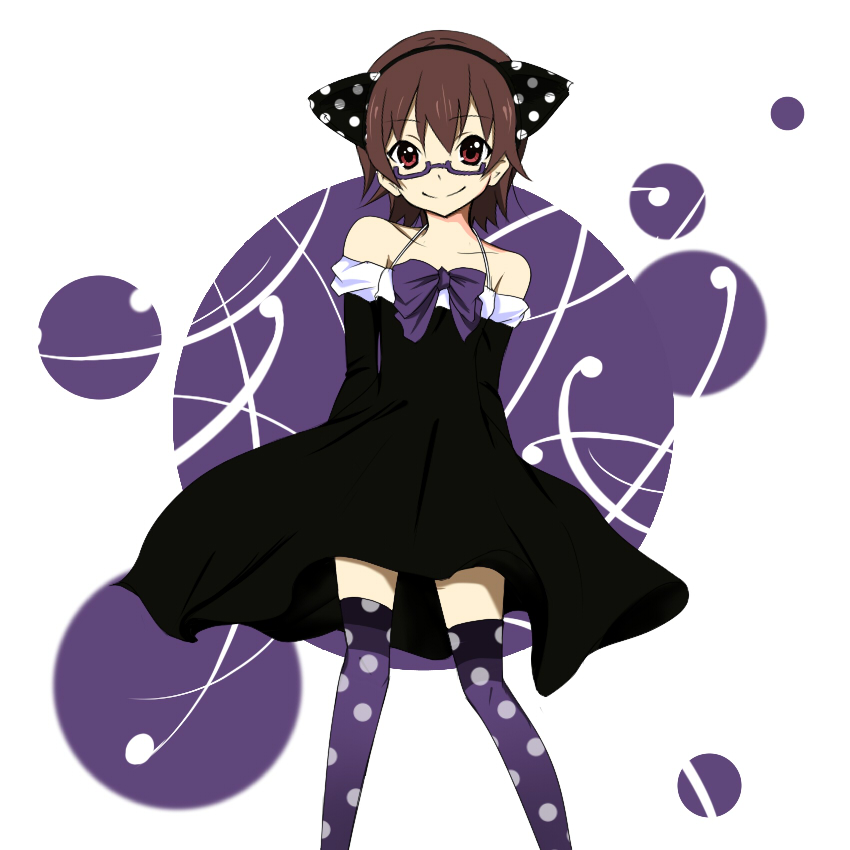 bad_id, brown_hair, cat_ears, dress, glasses, hairband, k-on!, manabe_nodoka