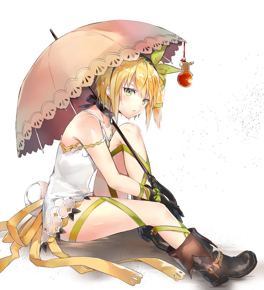 1girl, bare_arms, black_gloves, blonde_hair, boots, choker, dress, edna_(tales)