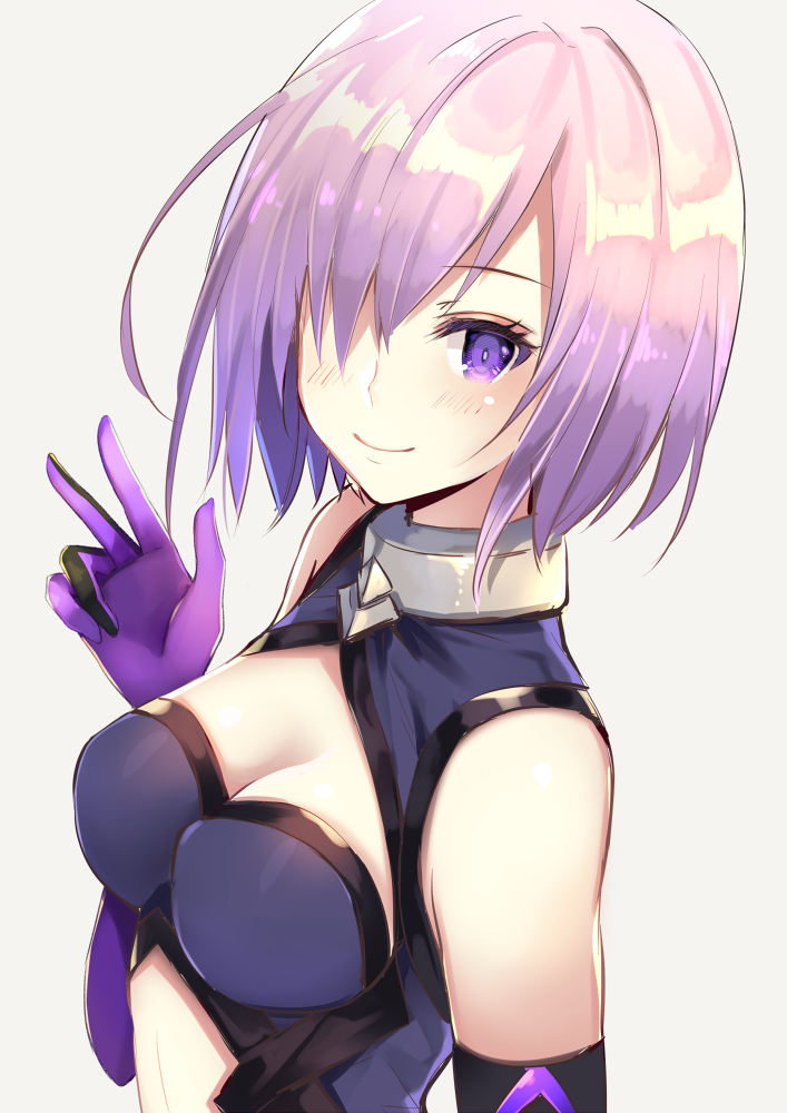 1girl, breasts, cleavage, elbow_gloves, fate/grand_order, fate_(series), gloves, grey_background
