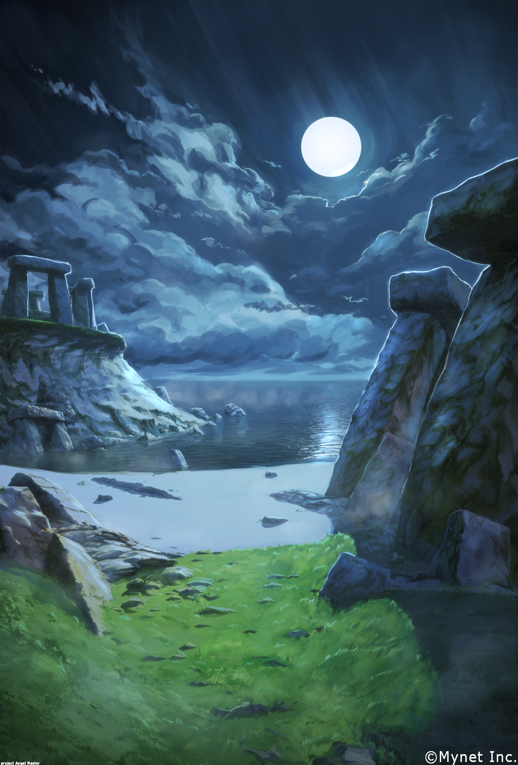 angelmaster, arsenixc, beach, clouds, cloudy_sky, comic, commentary, full_moon