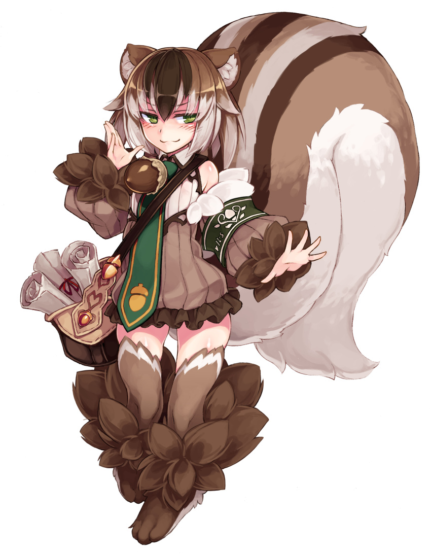 1girl, :3, absurdres, animal_ears, bag, bare_shoulders, blush, brown_dress