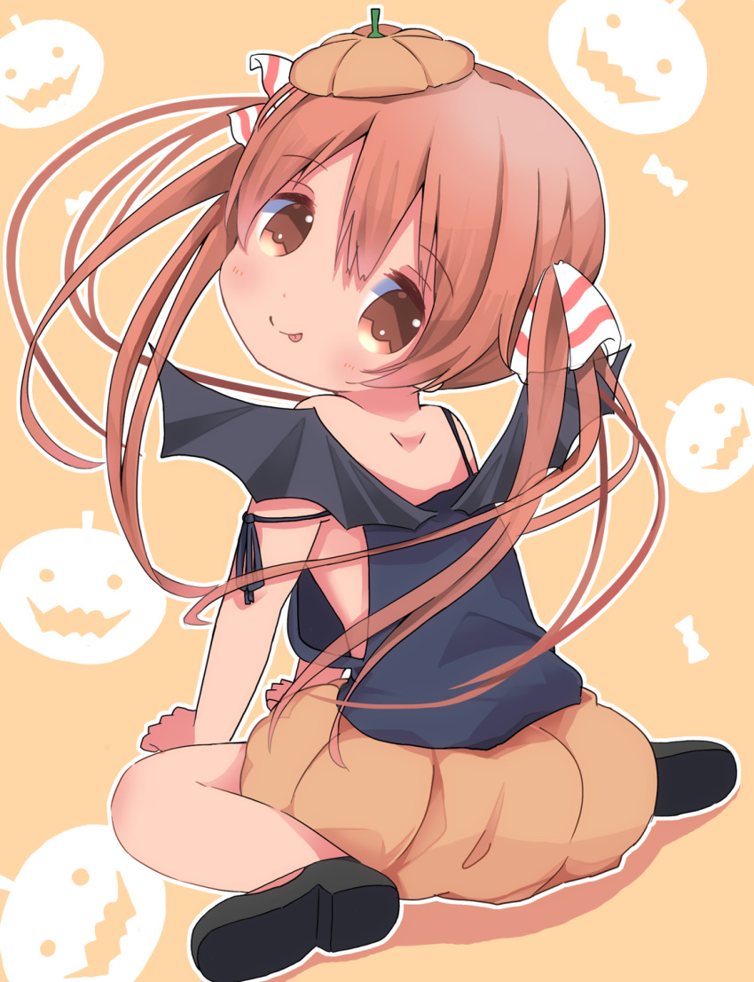 1girl, :p, arm_support, bare_arms, bare_shoulders, bat_wings, black_camisole, black_shoes