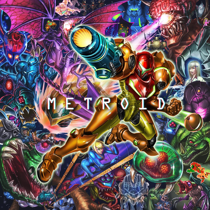 alien, arm_cannon, blonde_hair, character_request, claws, crawling, dark_samus, everyone