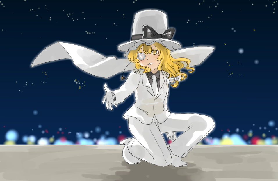 blonde_hair, braid, cape, formal, hat, kirisame_marisa, long_hair, monocle