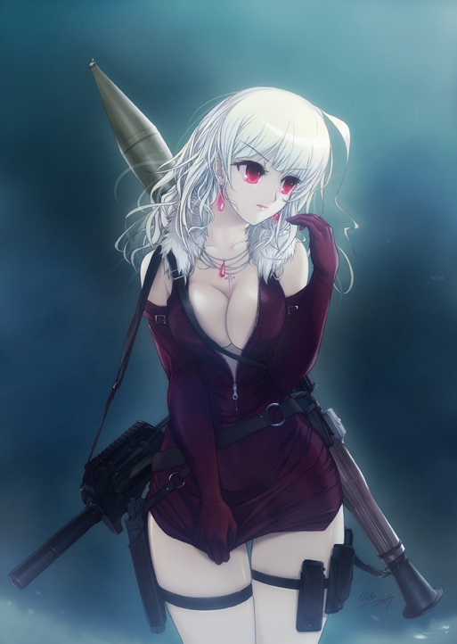 chronicle_2nd, cleavage, covering, covering_crotch, earrings, elbow_gloves, elysion, eri_(artist)