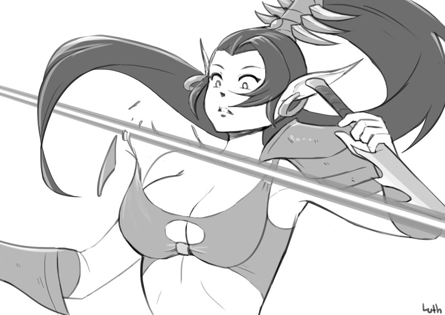 1girl, breasts, cleavage, cleavage_cutout, dagger, dark_eldar, earrings, jewelry