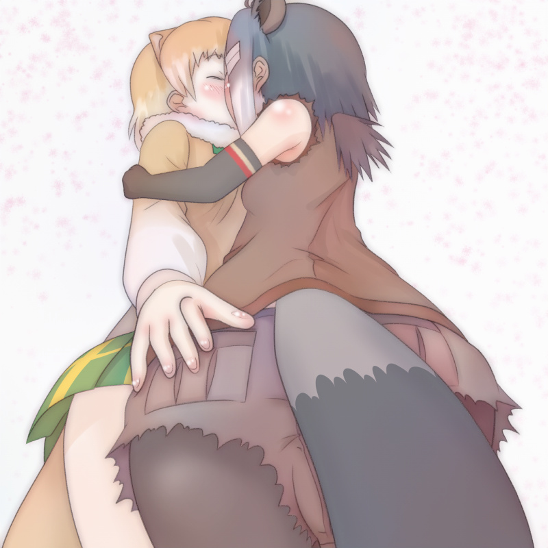 2girls, american_beaver_(kemono_friends), animal_ears, beaver_ears, beaver_tail, black-tailed_prairie_dog_(kemono_friends), blush, closed_eyes
