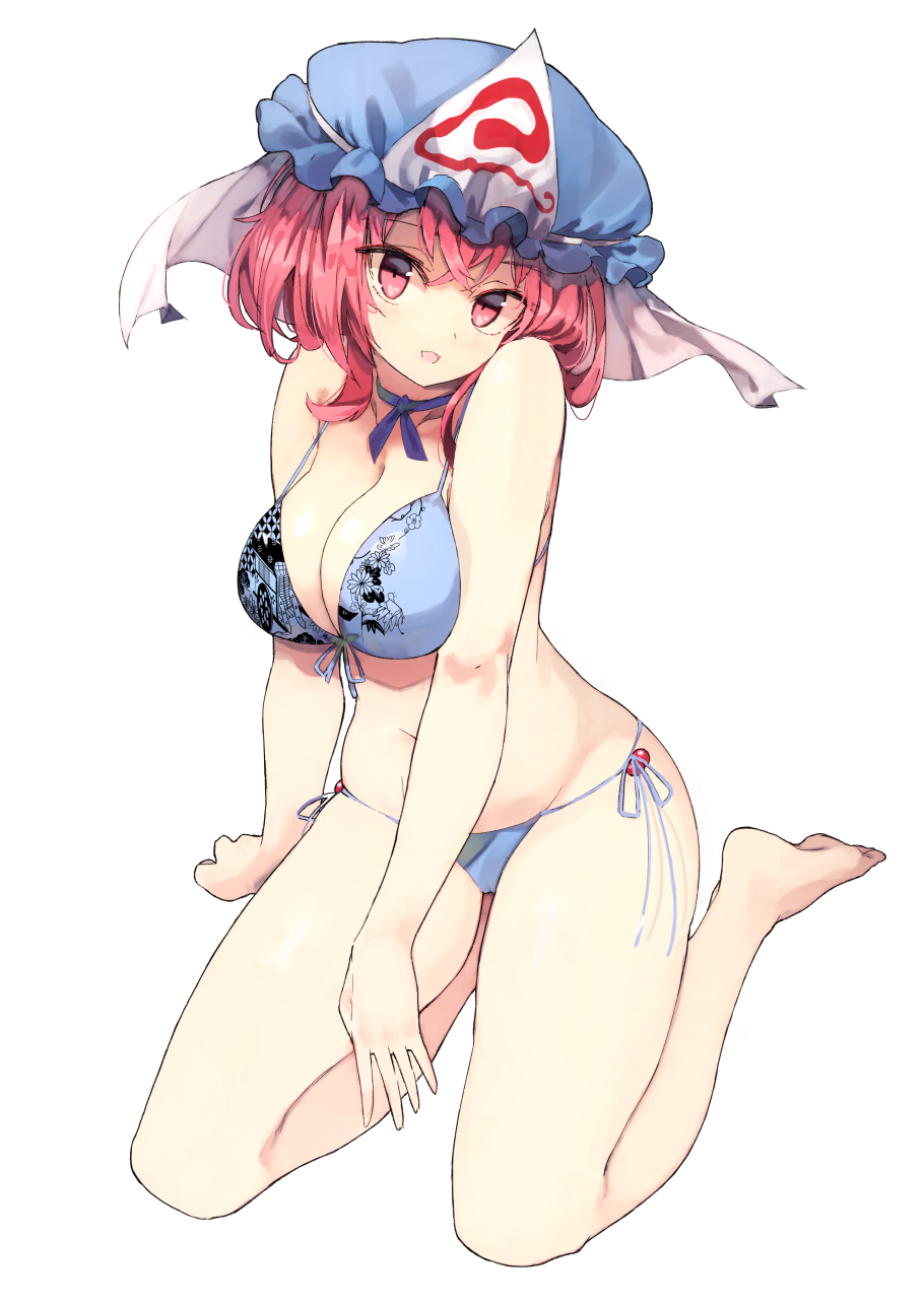1girl, adapted_costume, bangs, bare_shoulders, bikini, blue_bikini, blush, breasts