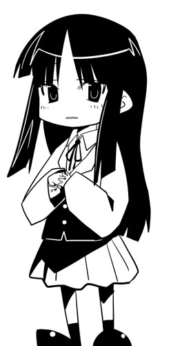 bangs, blunt_bangs, chibi, hime_cut, k-on!, kaeru_kenshi, lowres, monochrome