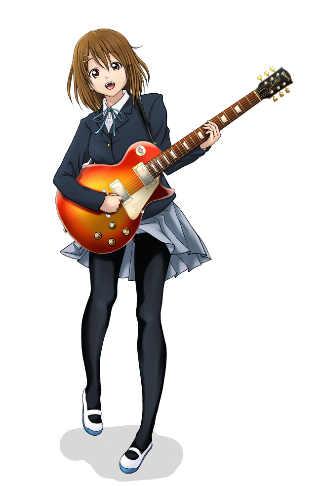 hirasawa_yui, instrument, k-on!, legs, les_paul, osuzu_akiomi, pantyhose, school_uniform