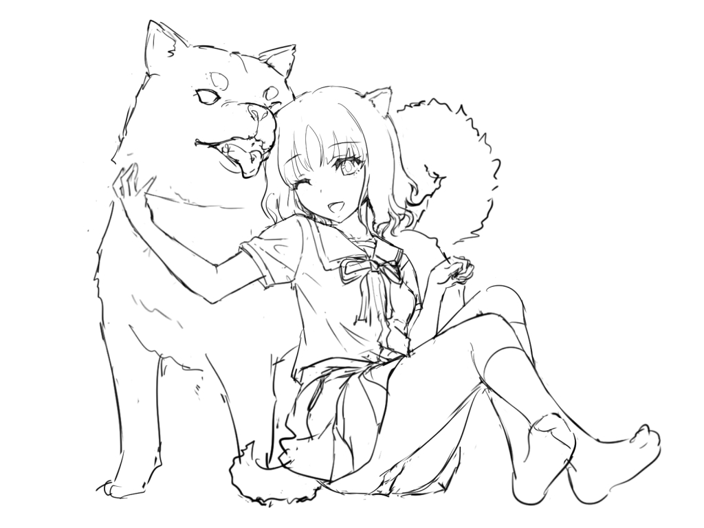 1girl, ;d, animal_ears, bangs, dog, dog_ears, dog_girl, dog_tail