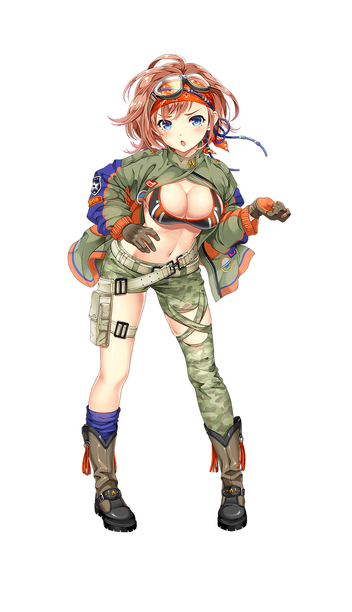 1girl, bandanna, bikini, blue_eyes, boots, breasts, brown_boots, cleavage