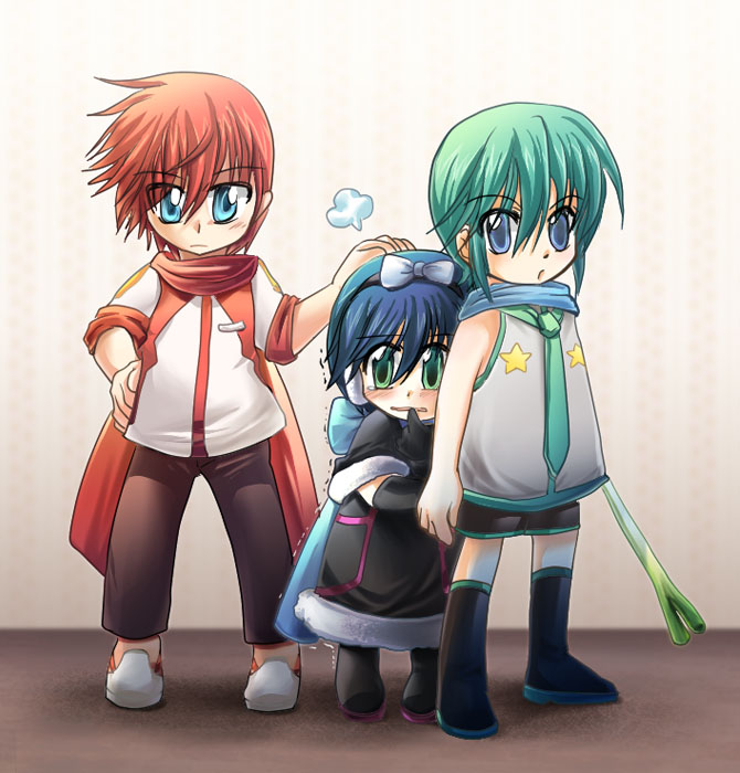aqua_eyes, aqua_hair, blue_eyes, blue_hair, blush, chibi, child, earmuffs