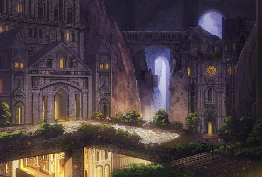 arch, bridge, city, commentary_request, door, fantasy, gate, lights