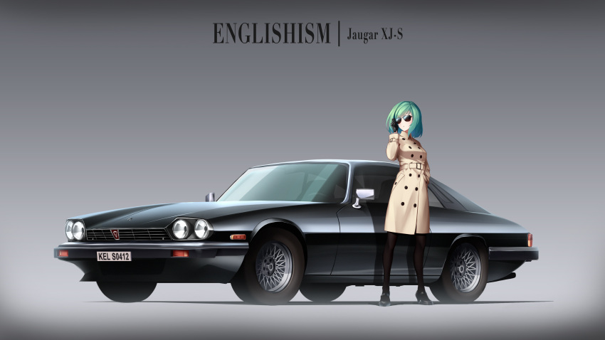 1girl, absurdres, arnold-s, black_gloves, black_legwear, breasts, car, gloves